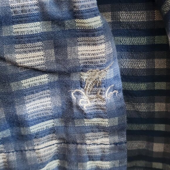 Tommy Bahama Shirt Mens 2XL Blue Plaid Silk Cotton Short Sleeve Button Up Marlin - Picture 3 of 9